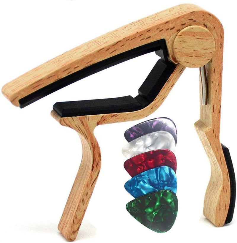 Wingo Guitar Capo for Acoustic and Electric Guitar with 5 Picks, Burlywood - Image 1